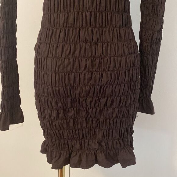 Dolls Kill Another Girl Chocolate Brown Smocked Mini Dress Size 4 - Picture 8 of 13